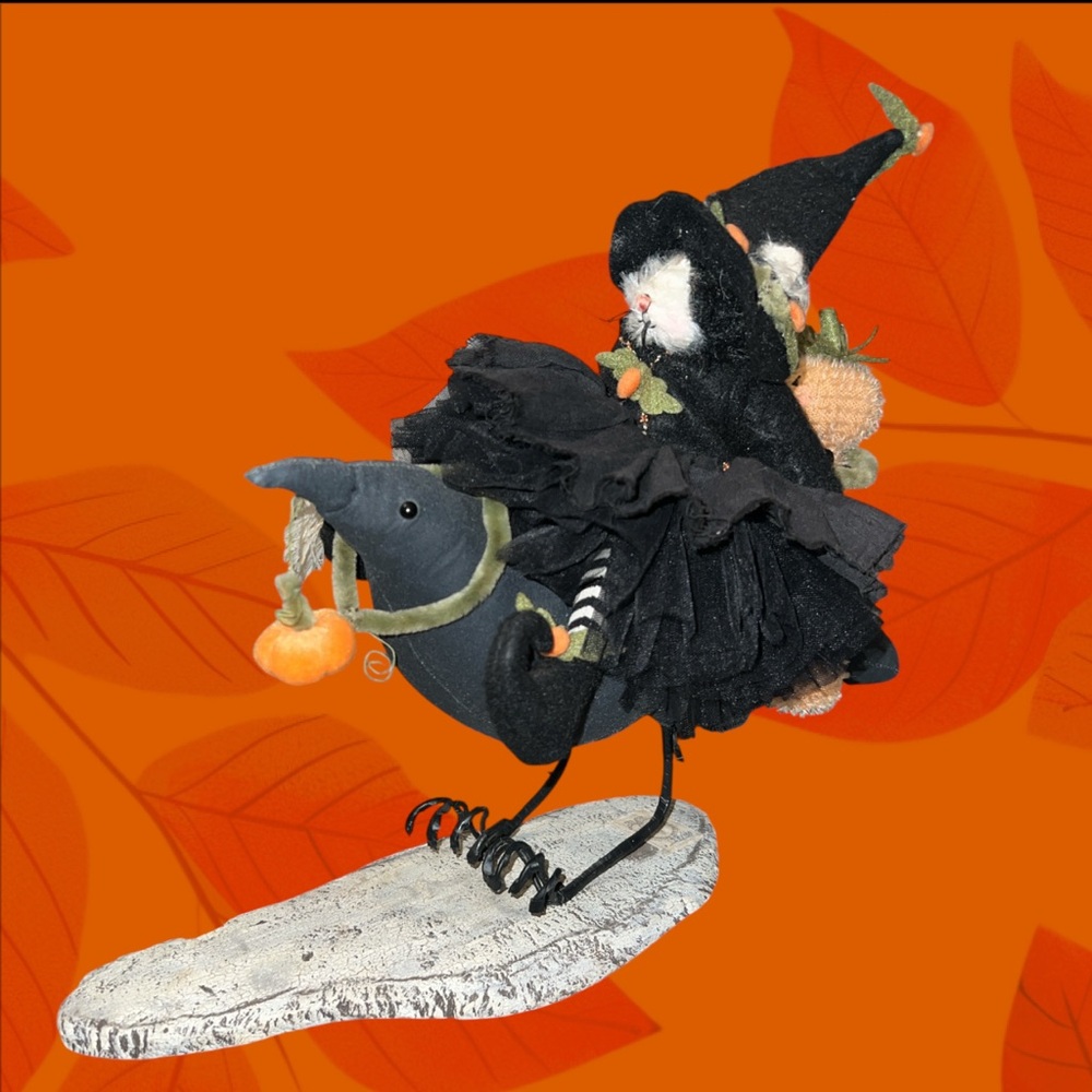 Rare 1998 Bunnies By The Bay  ITSY BITSY Halloween Cat Riding A Crow #128/150